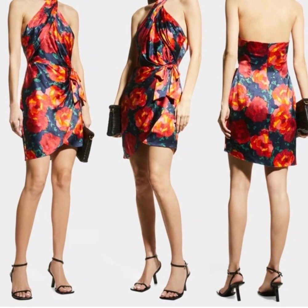 Cinq à Sept Red and Blue Floral Mini Dress - Picture 2 of 3